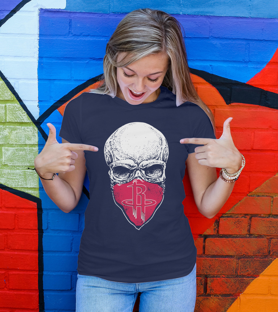 Houston Rockets Skull Logo Face Mask T-Shirt