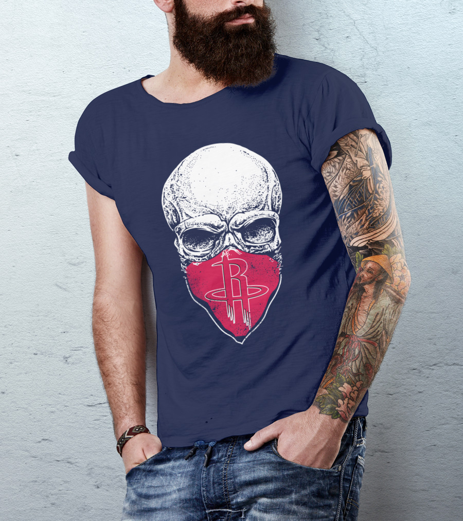 Houston Rockets Skull Logo Face Mask T-Shirt