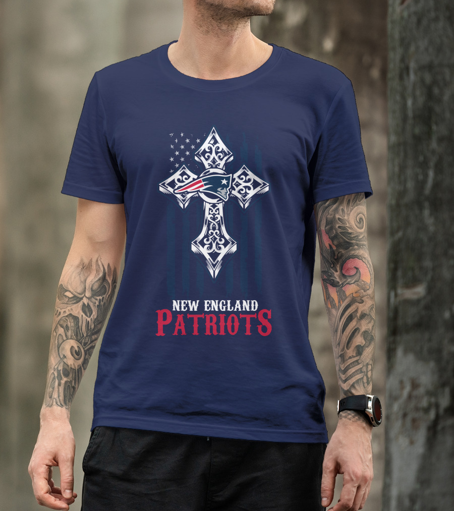 New England Patriots American Flag Cross T-Shirt