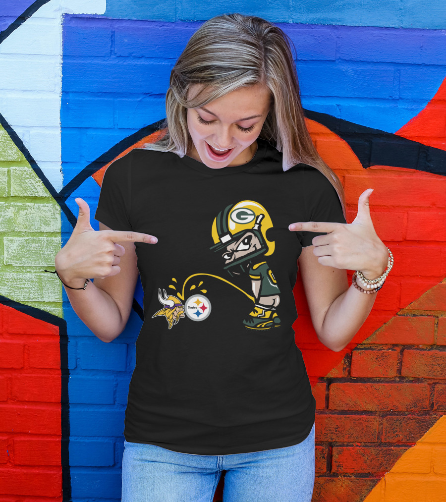 Green Bay Packers Rivalry Humor With Vikings And Steelers Logos T-Shirt