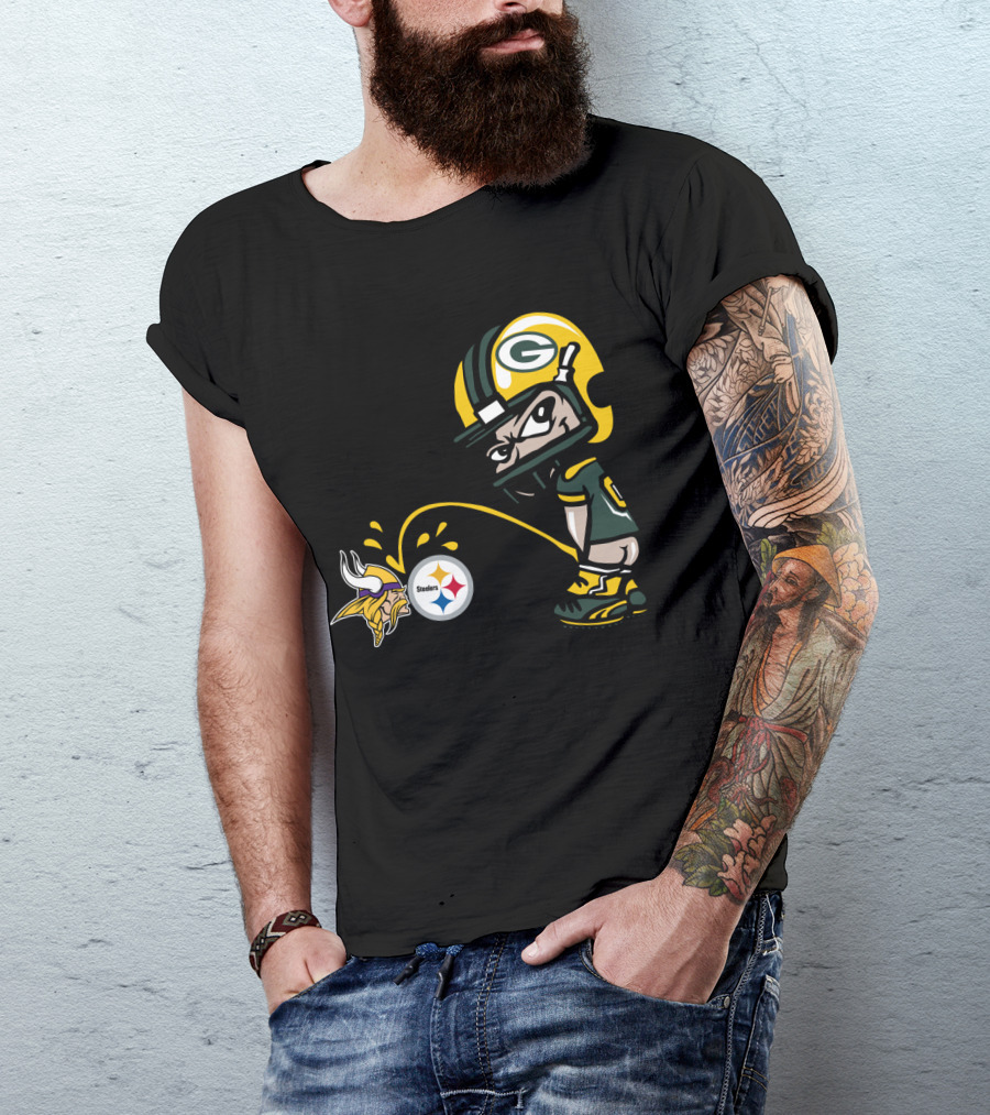 Green Bay Packers Rivalry Humor With Vikings And Steelers Logos T-Shirt