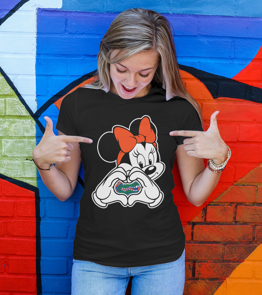 Minnie Mouse Florida Gators Fan Logo Heart Hands T-Shirt