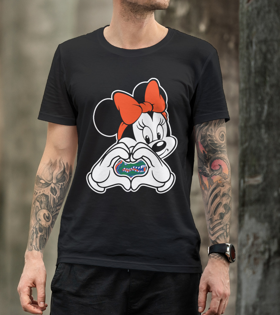 Minnie Mouse Florida Gators Fan Logo Heart Hands T-Shirt