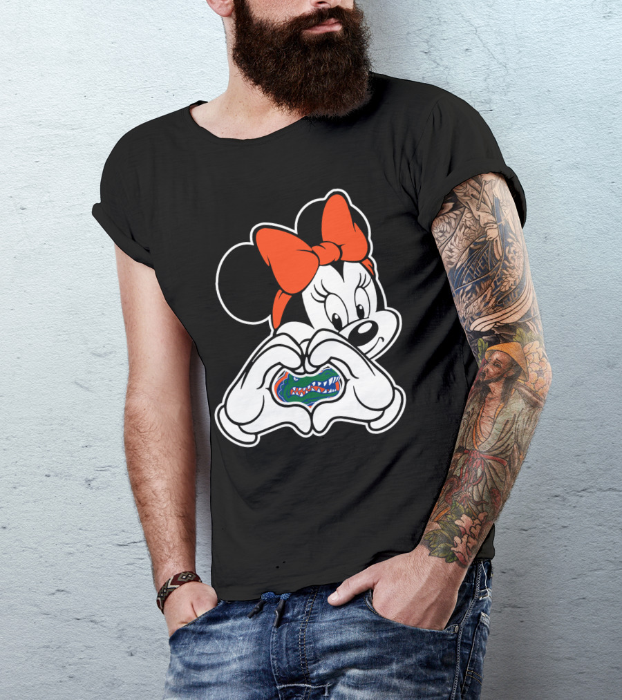 Minnie Mouse Florida Gators Fan Logo Heart Hands T-Shirt