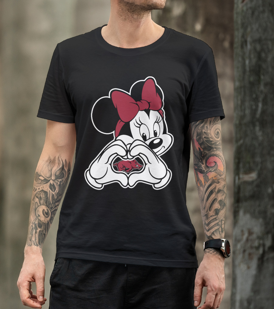 Minnie Mouse Heart Hands Arkansas Razorbacks T-Shirt