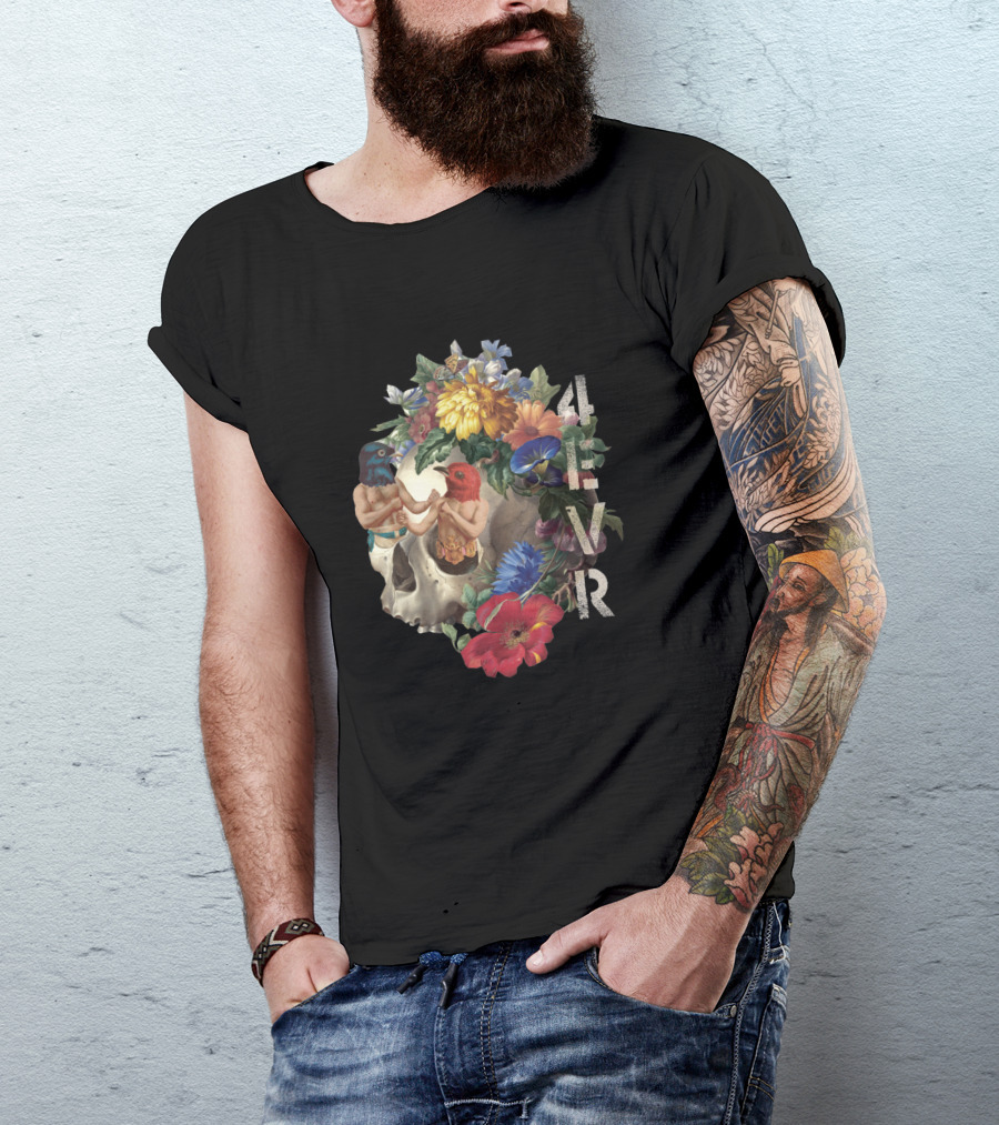 4Evr Skull Floral Bird Mask Art 1481945 T-Shirt