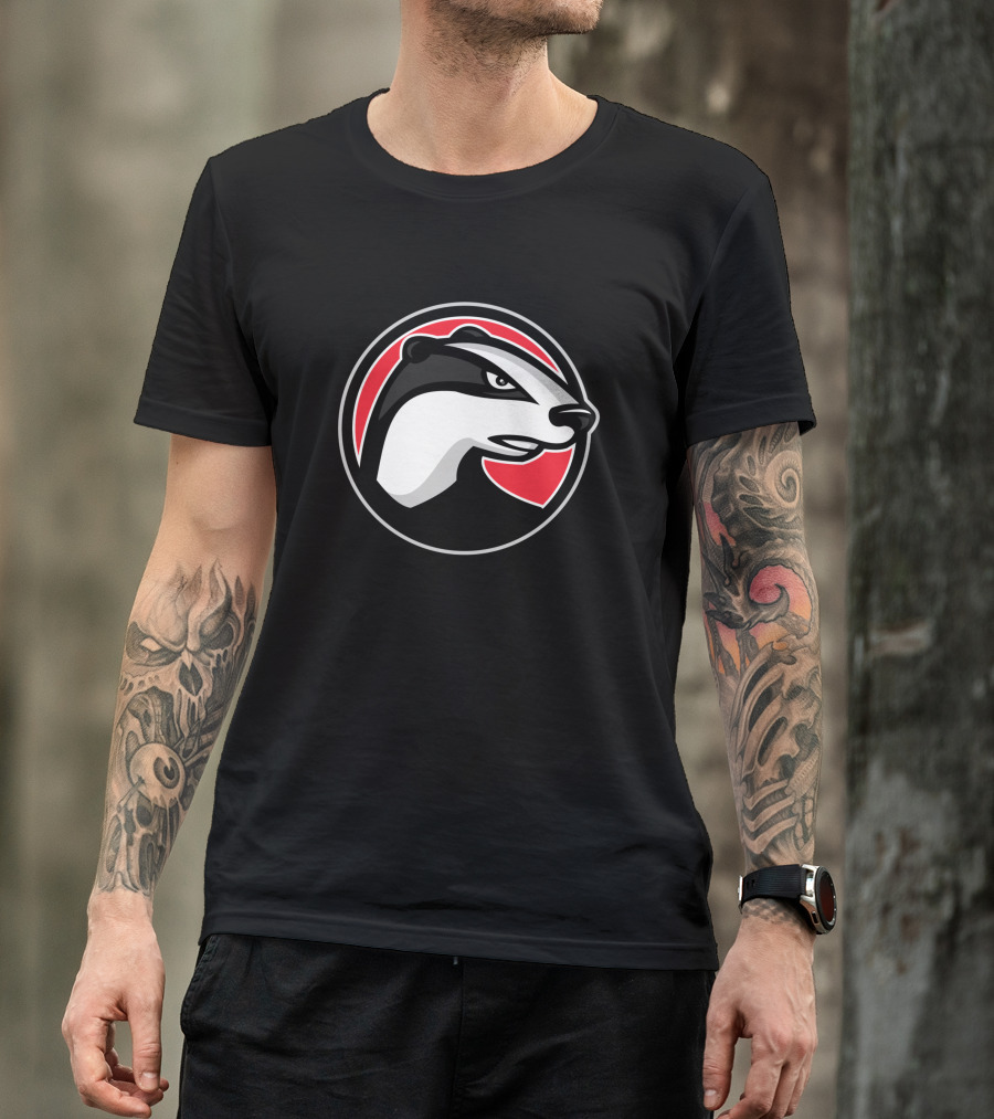 Badger Head Circle Mascot 1018637 Red And Black T-Shirt