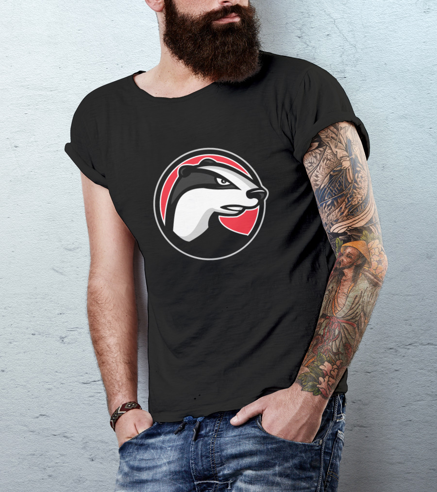 Badger Head Circle Mascot 1018637 Red And Black T-Shirt