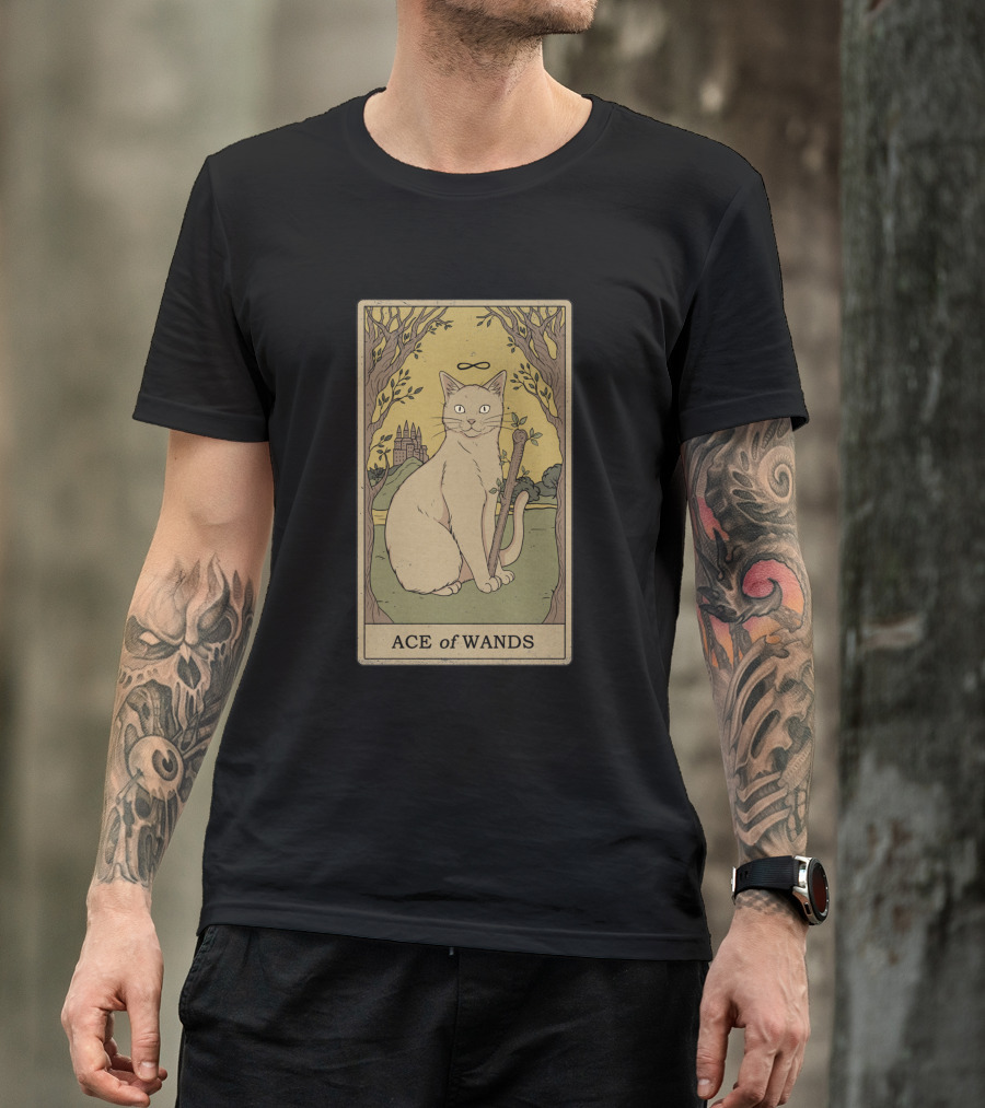 Ace Of Wands Tarot Cat With Infinity Symbol And Castle T-Shirt
