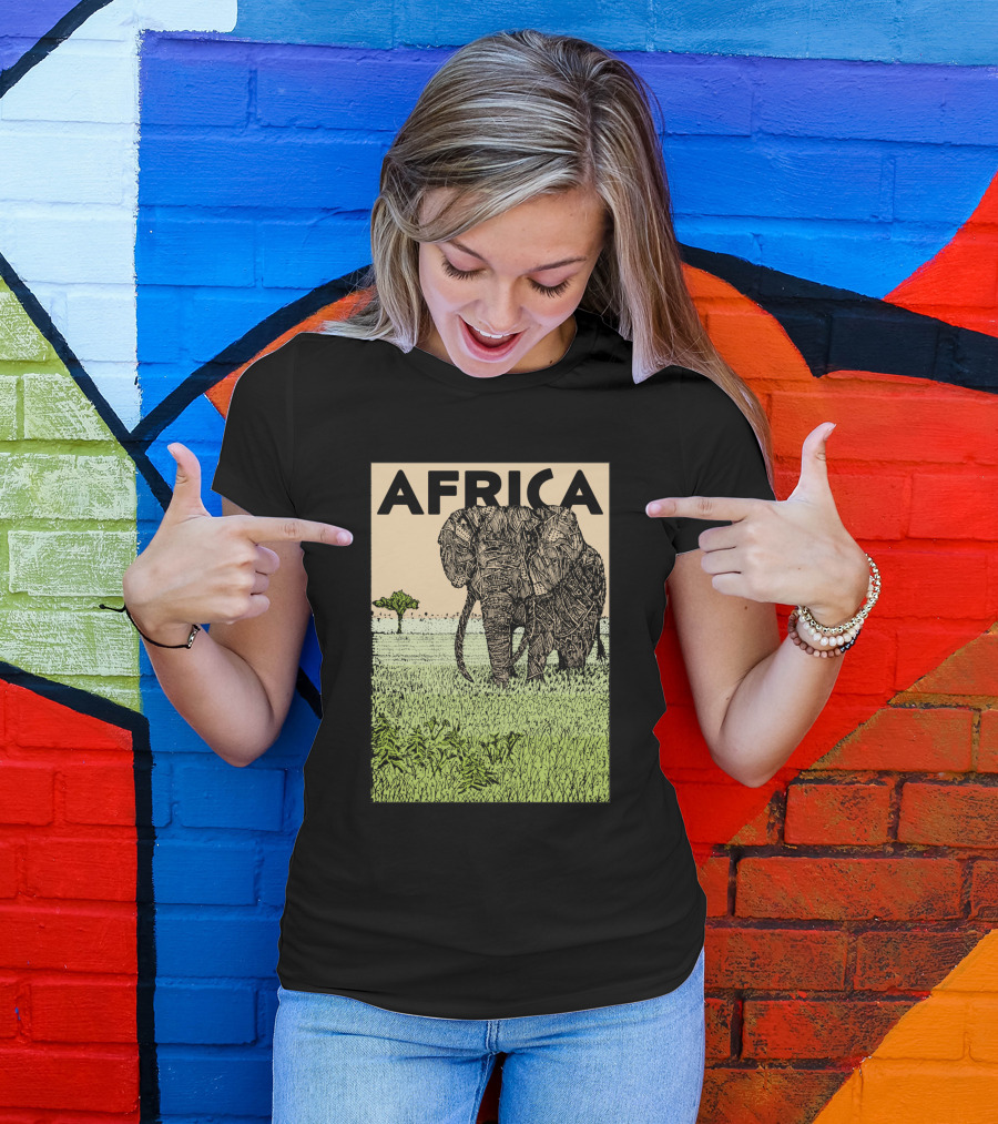 AFRICA African Elephant In Grassland With Tree T-Shirt