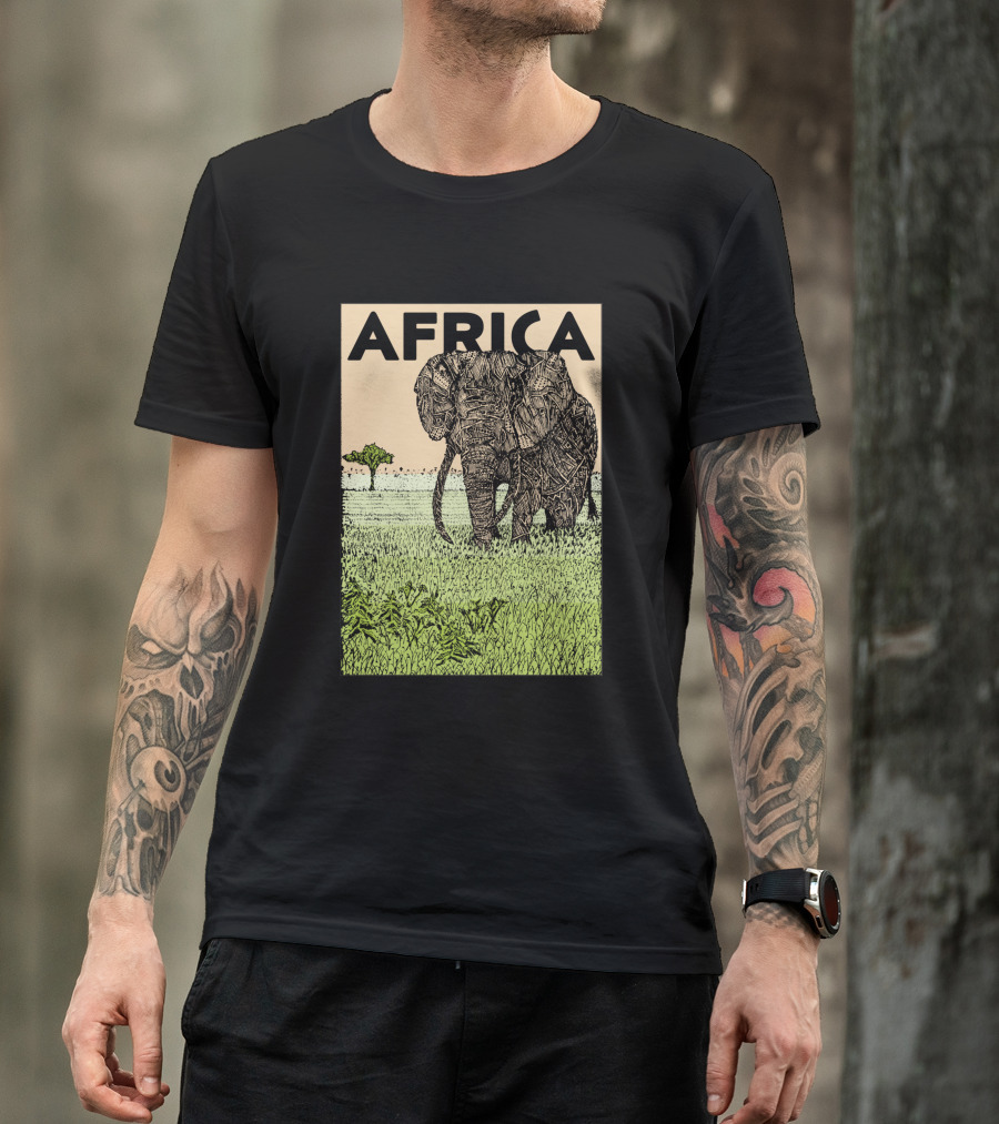 AFRICA African Elephant In Grassland With Tree T-Shirt