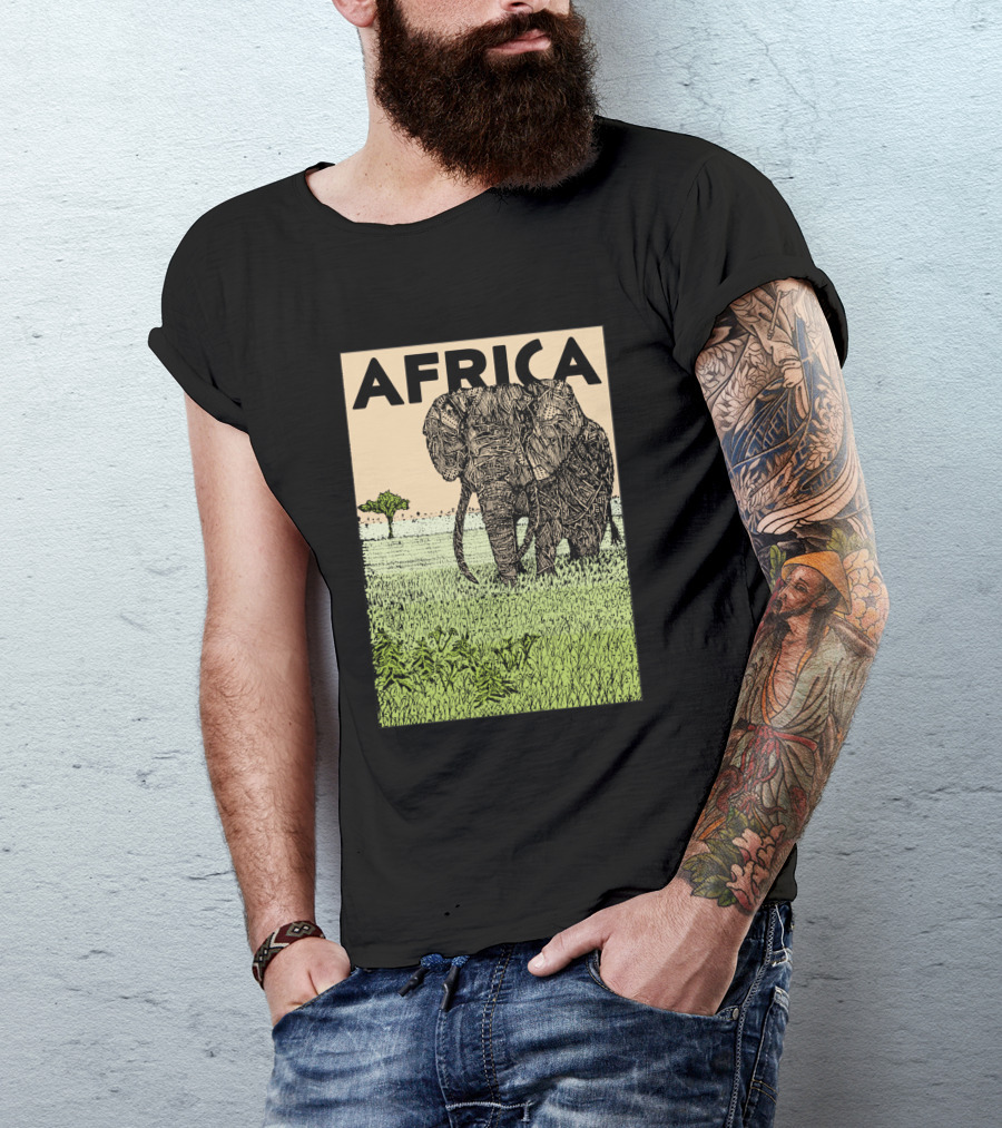 AFRICA African Elephant In Grassland With Tree T-Shirt