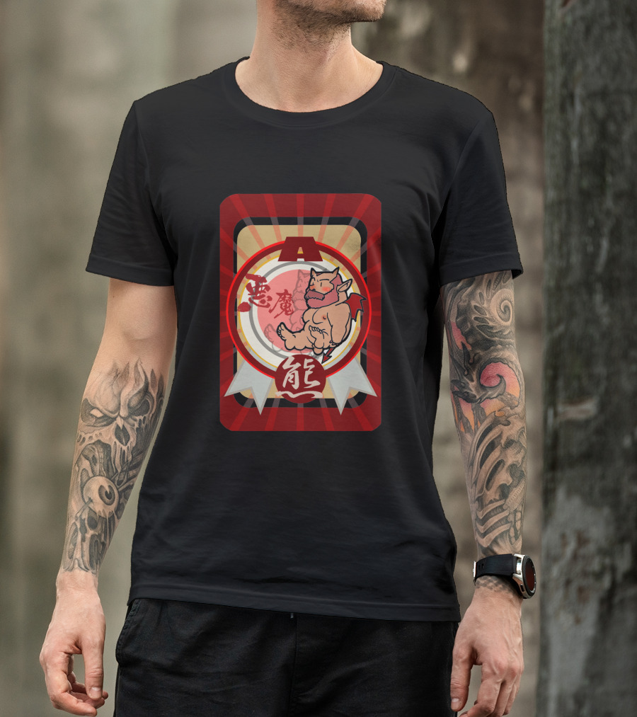 Akuma Devil Bear 7911 With Red Demon Icon And Kanji Symbols T-Shirt