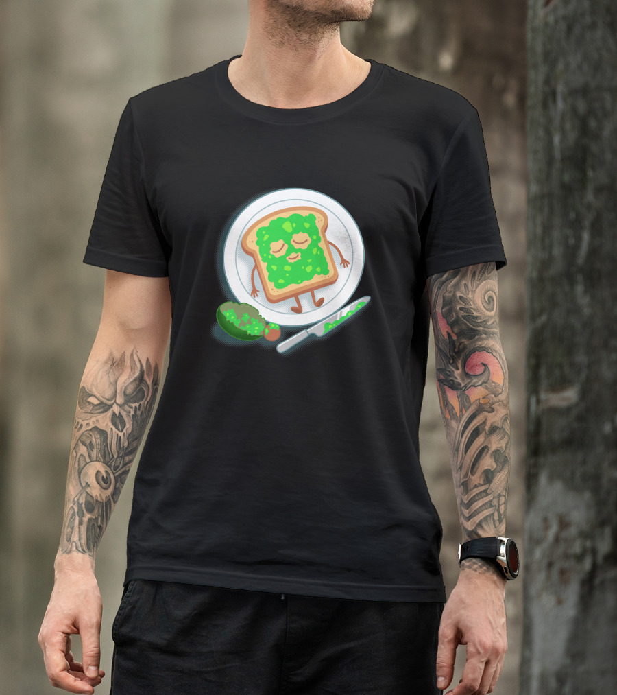 Avospado Toast Character With Avocado And Knife On Plate T-Shirt
