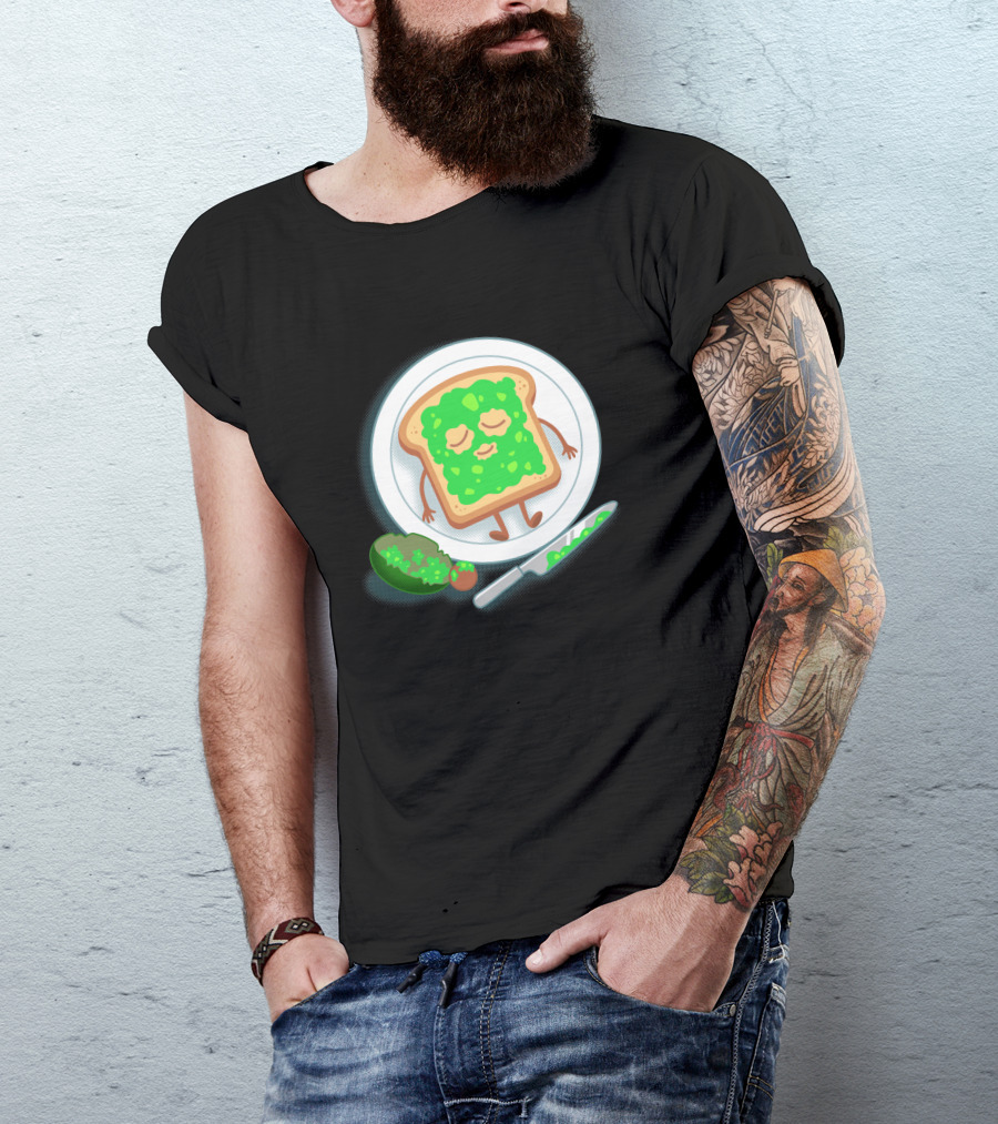 Avospado Toast Character With Avocado And Knife On Plate T-Shirt