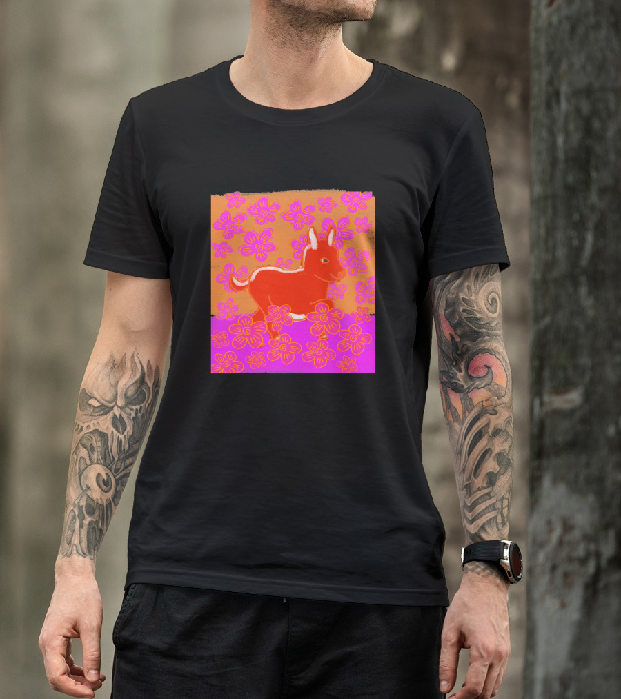 Baby Donkey In A Field Of Bright Pink Orange Flowers 1170477 T-Shirt