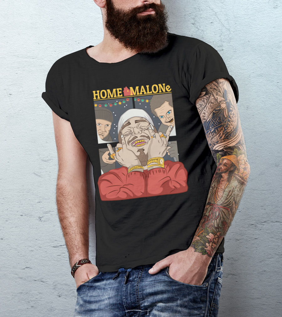 Home Malone Parody Featuring Post Malone Holiday Mashup With Home Alone Villains T-Shirt