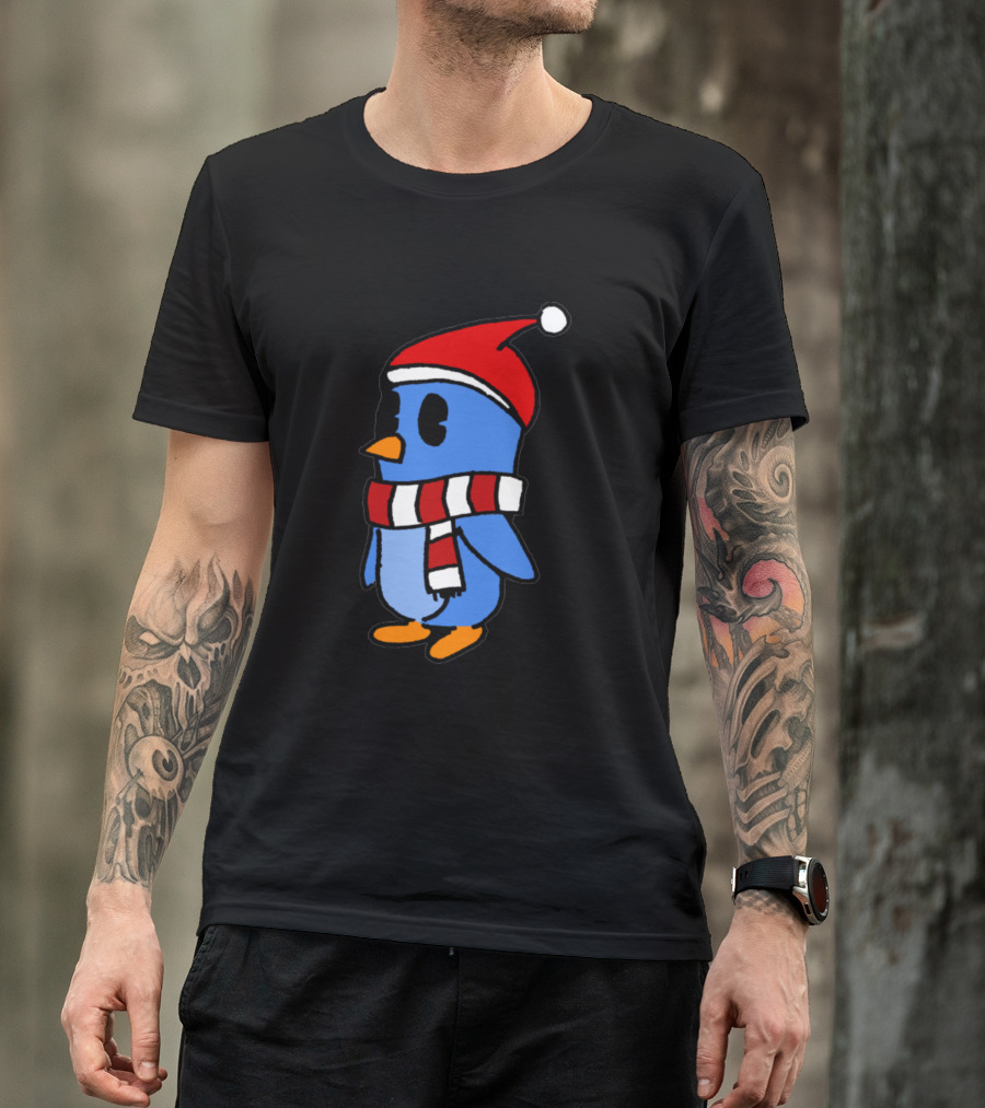 Crudely Handdrawn Pengu 763669 In Santa Hat With Red And White Scarf T-Shirt