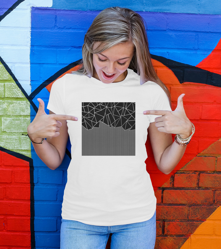 Ab Lines Down Black Geometric Abstract T-Shirt