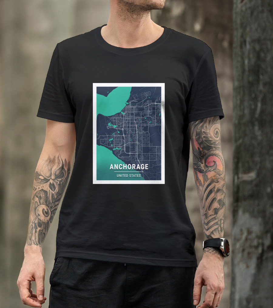 Anchorage United States Blue Dark City Map T-Shirt