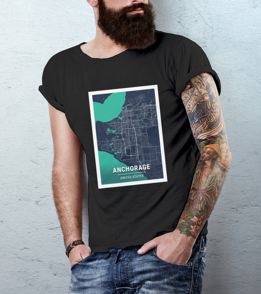 Anchorage United States Blue Dark City Map T-Shirt