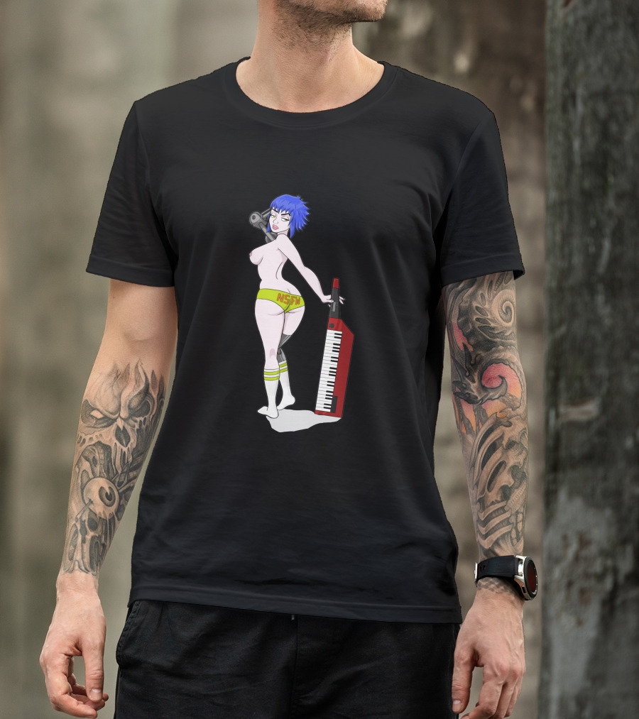 Anne Top Down 1384413 NSFW Keyboard Girl With Blue Hair And Yellow Shorts T-Shirt