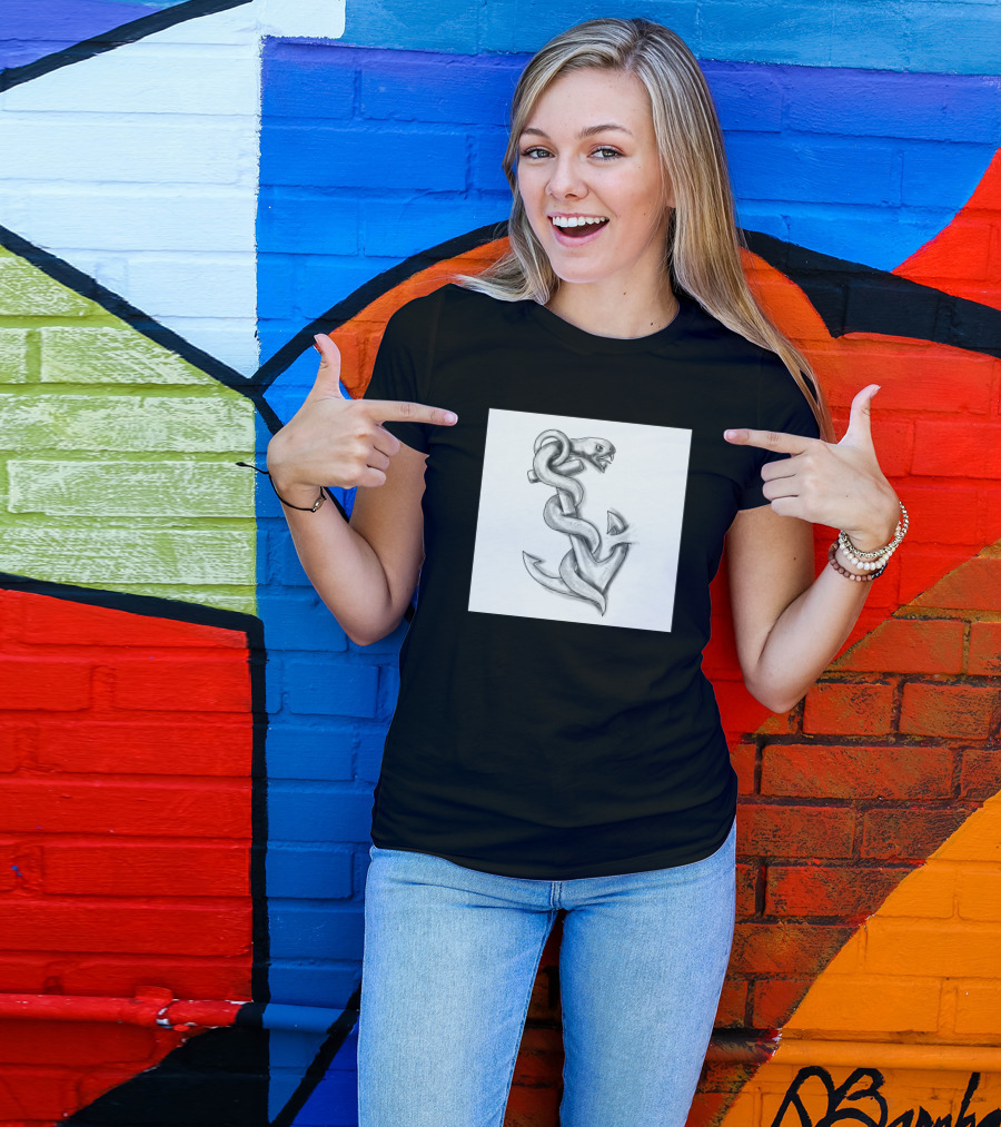 Asclepius Snake Wrapped Around Nautical Anchor T-Shirt