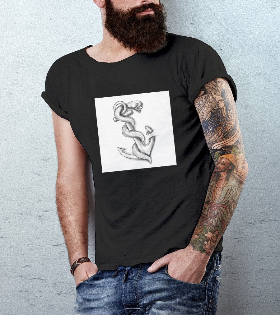 Asclepius Snake Wrapped Around Nautical Anchor T-Shirt