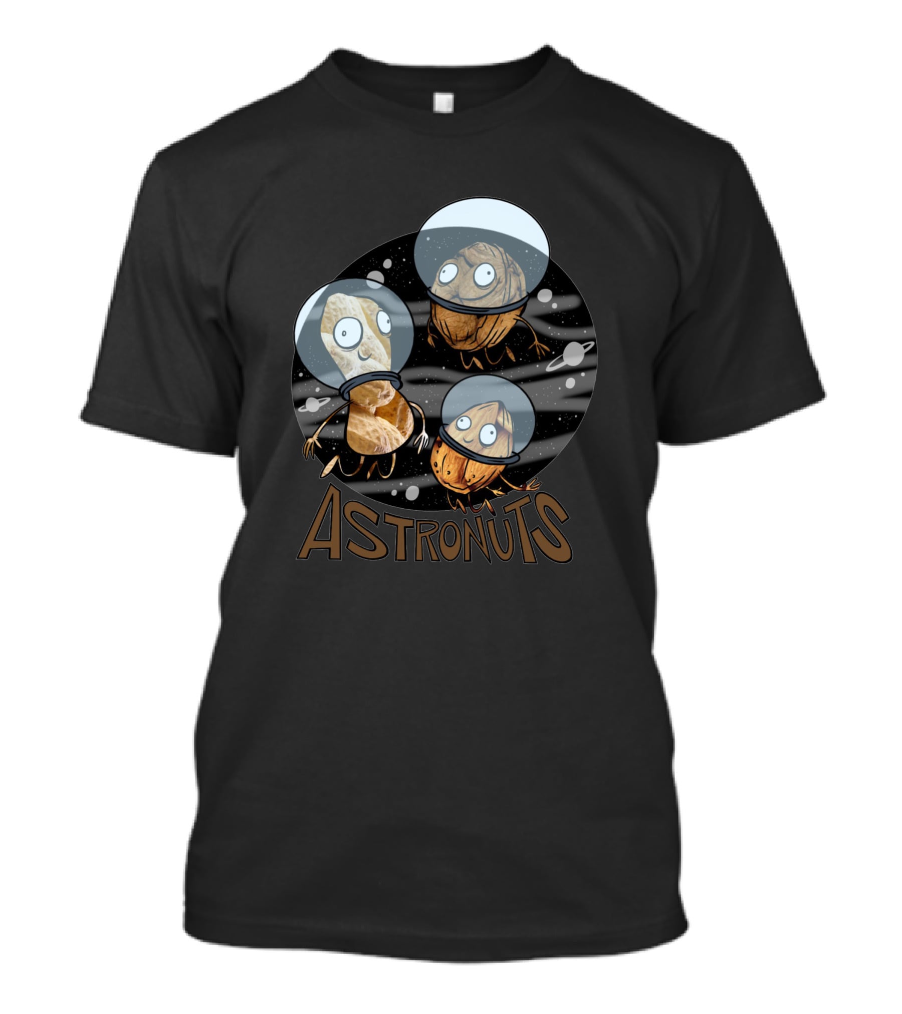Astronuts 118341 Goofy Nuts In Space Helmets Floating In Outer Space T-Shirt