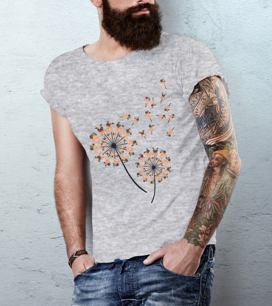 Pug Blossoms In Dandelion Puff Transformation T-Shirt