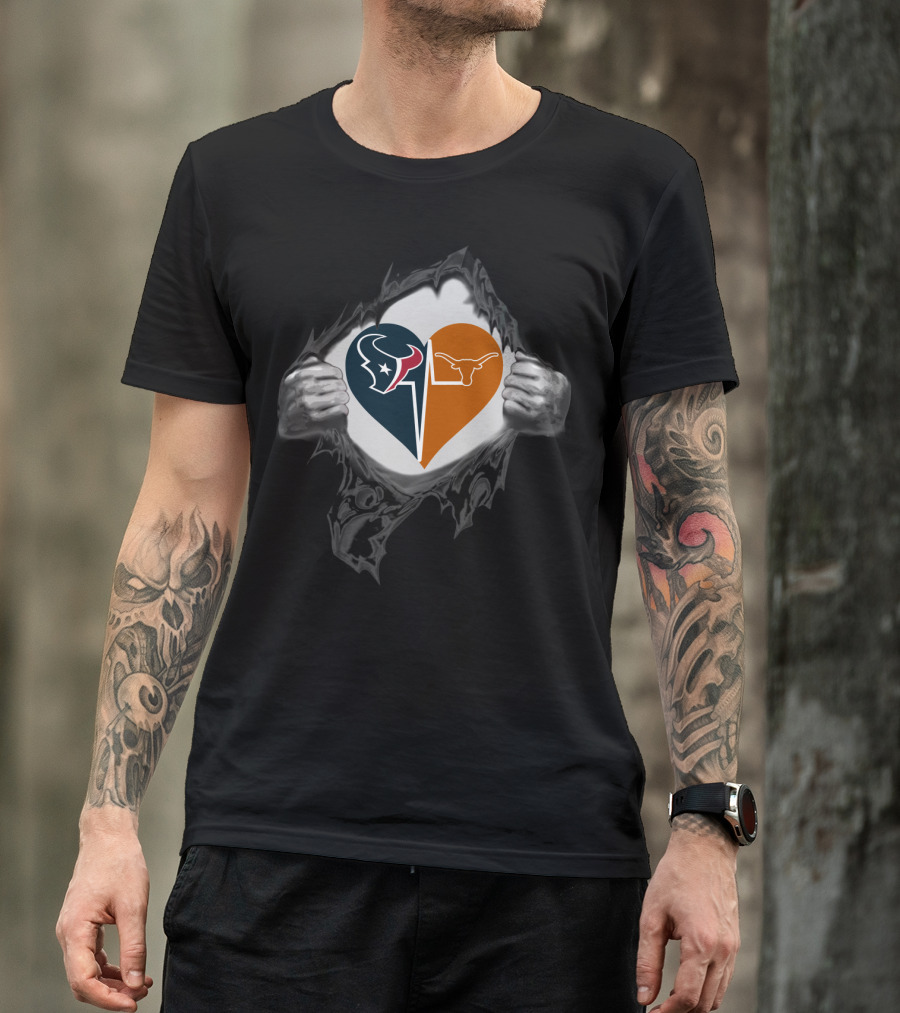 Texans Houston Heart With Texas Longhorns T-Shirt