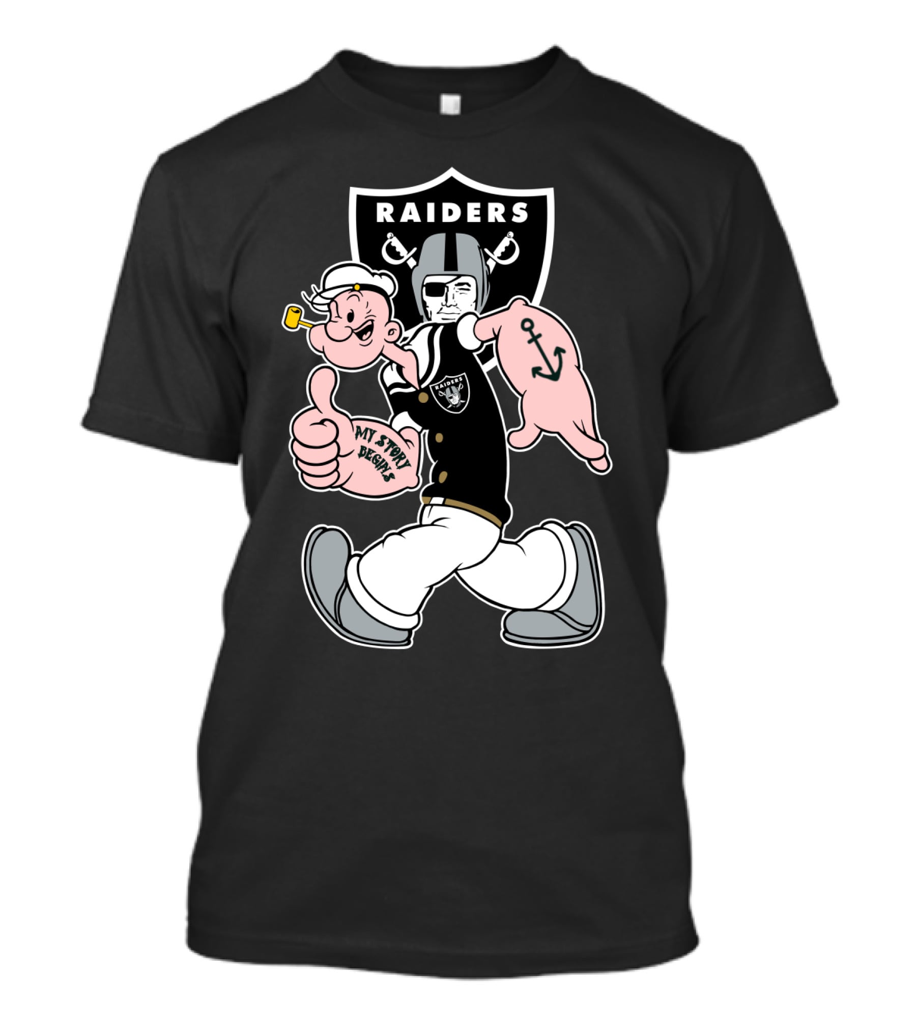 Raiders Popeye Nfl Mascot Crossover With Helmet And Anchor T-Shirt