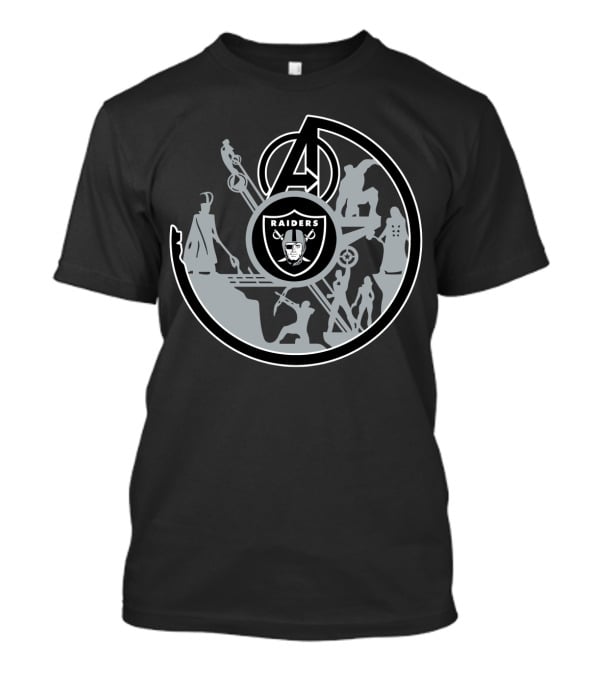 Avengers Raiders Crossover Emblem With Superhero Silhouettes And Icons T-Shirt