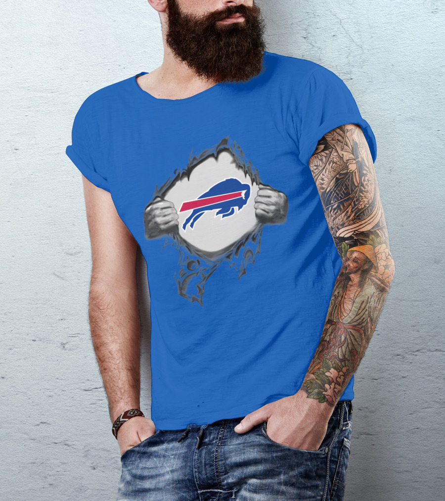 Buffalo Bills Superhero Buffalo Logo Peeking Through T-Shirt