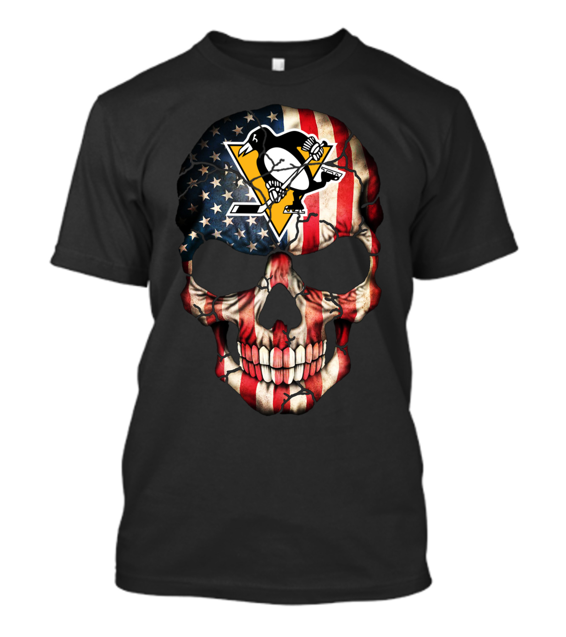 Pittsburgh Penguins American Flag Skull T-Shirt