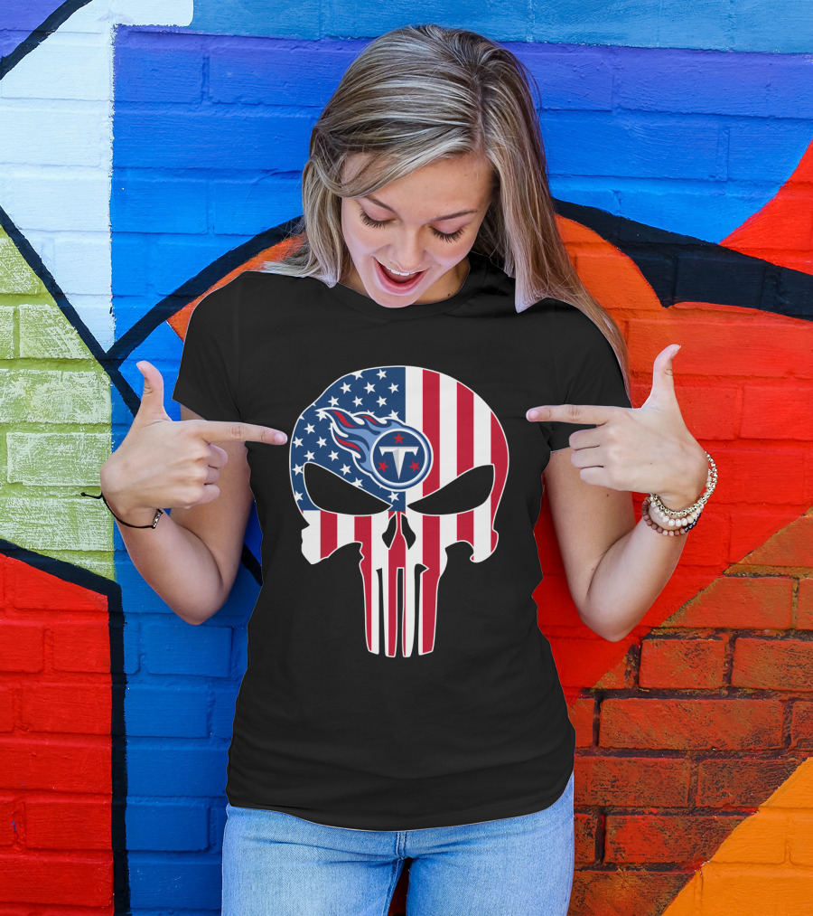 Tennessee Titans American Flag Skull T-Shirt