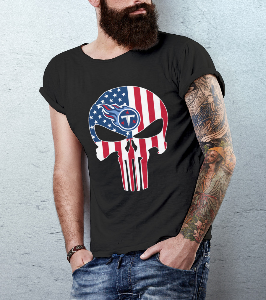 Tennessee Titans American Flag Skull T-Shirt