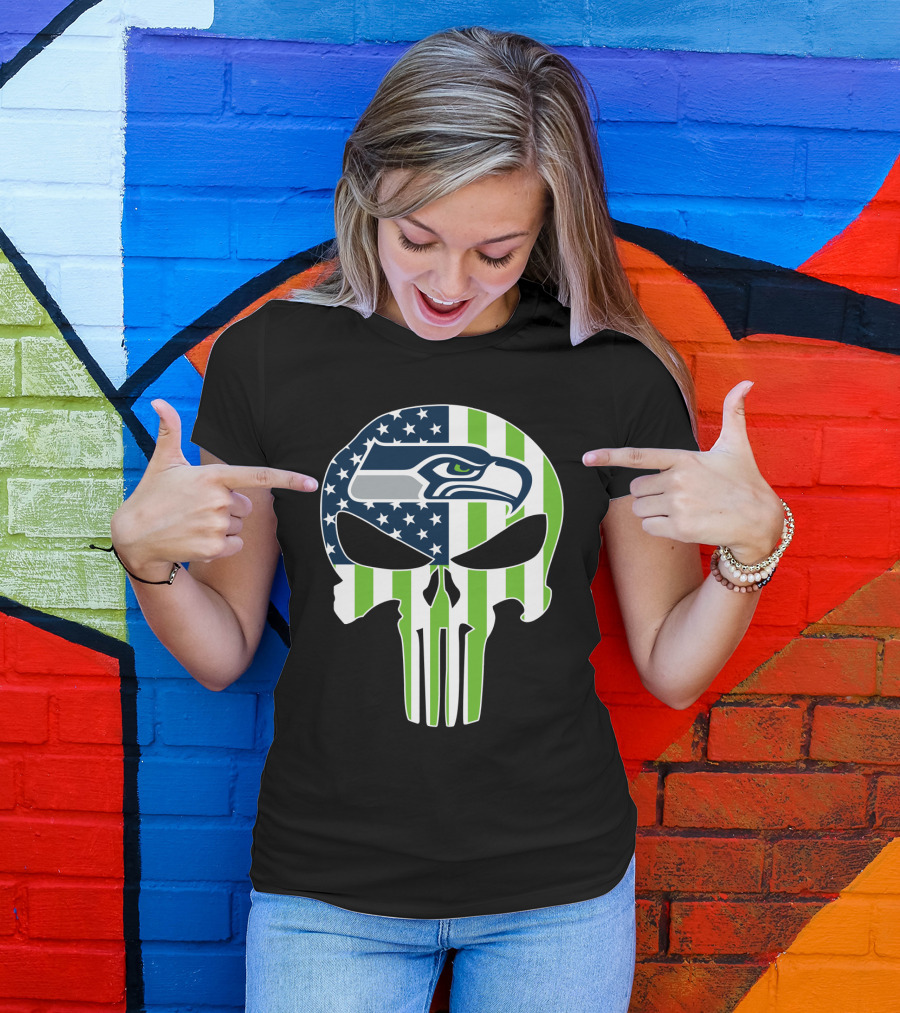 Seahawks Skull American Flag T-Shirt