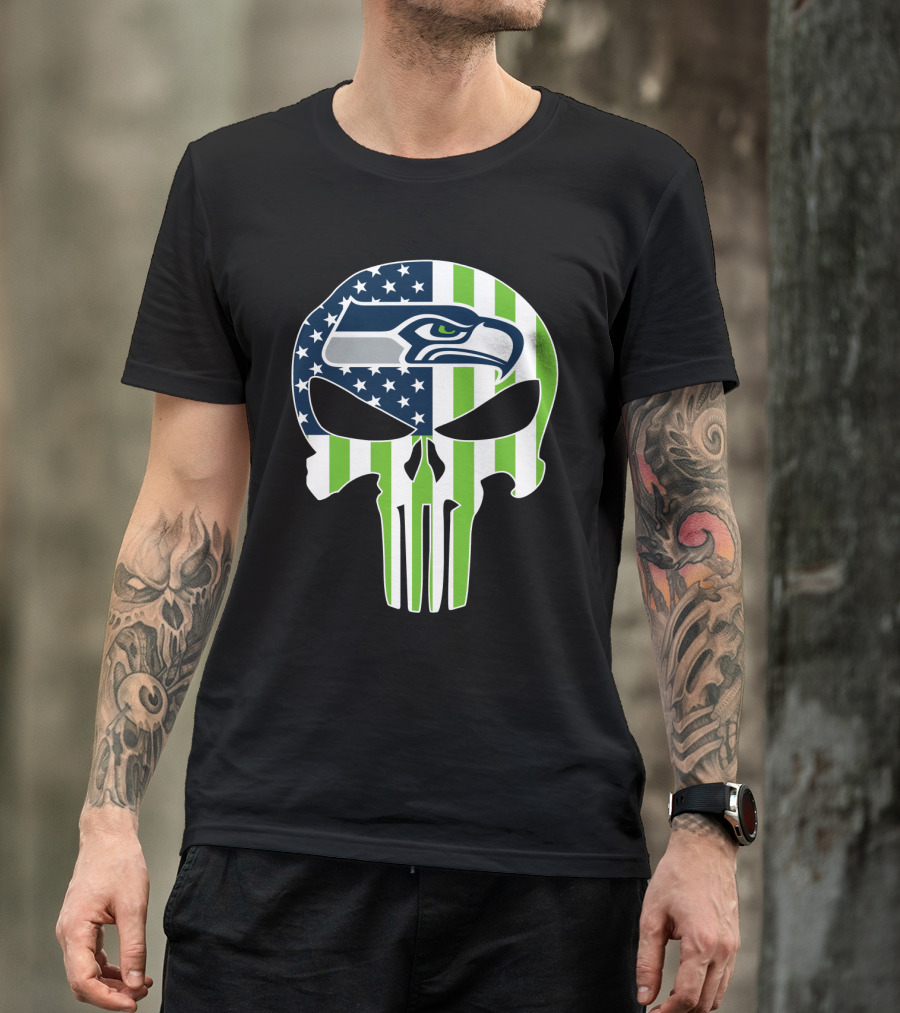 Seahawks Skull American Flag T-Shirt