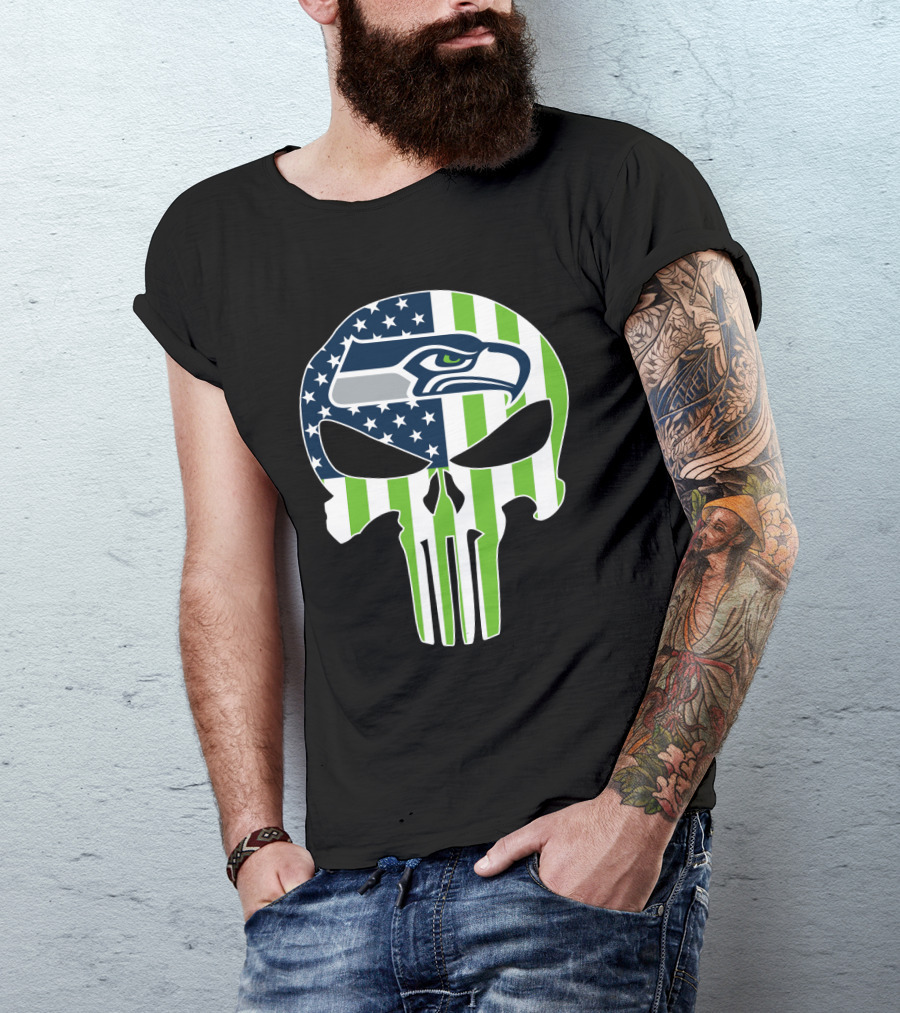 Seahawks Skull American Flag T-Shirt