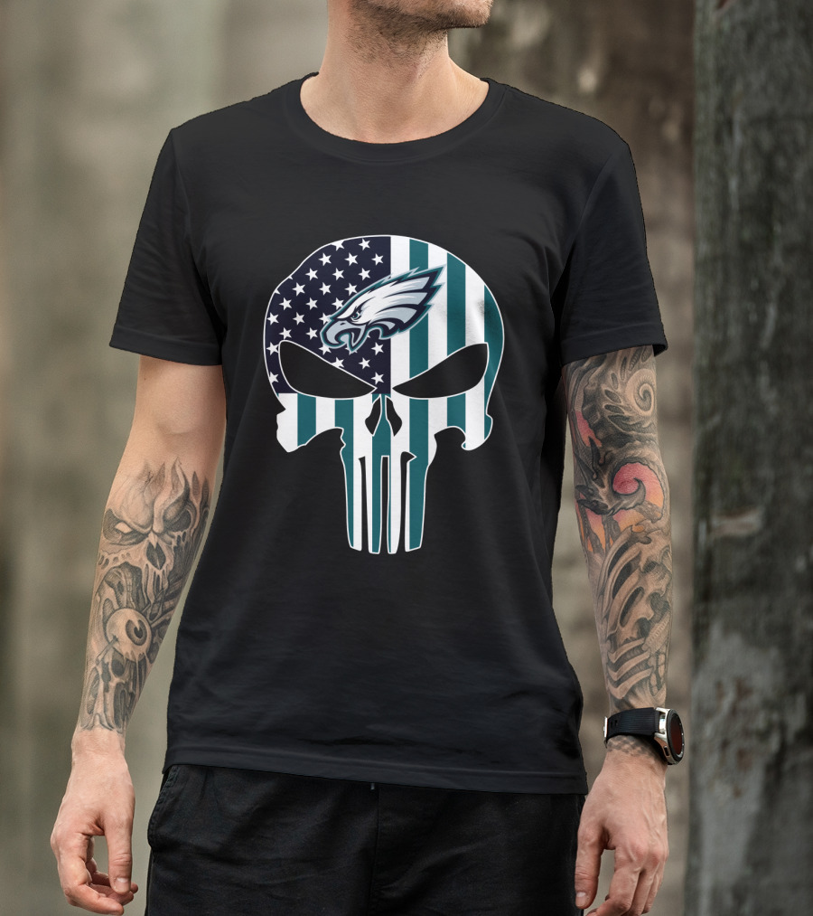 Eagles Punisher Skull American Flag T-Shirt