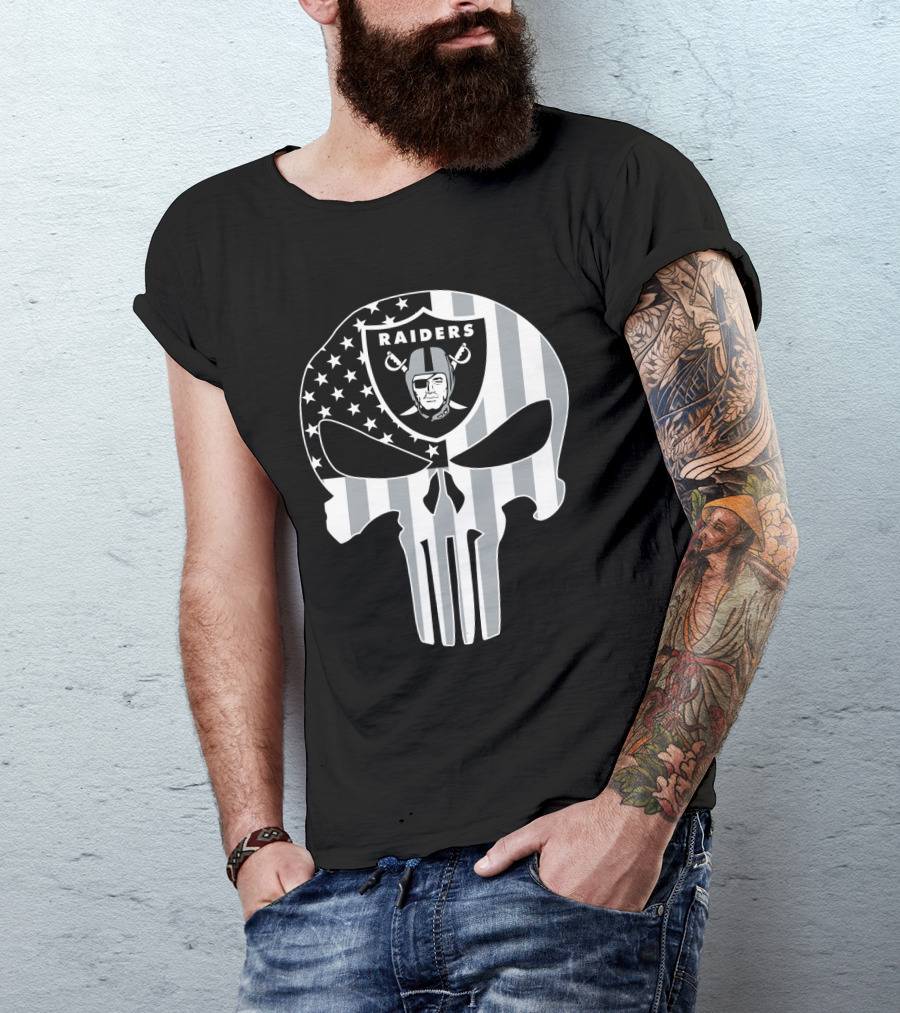 Raiders Punisher Skull American Flag T-Shirt