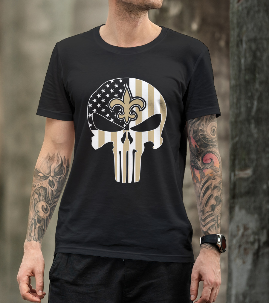 Saints Punisher Skull American Flag Fleur-De-Lis T-Shirt
