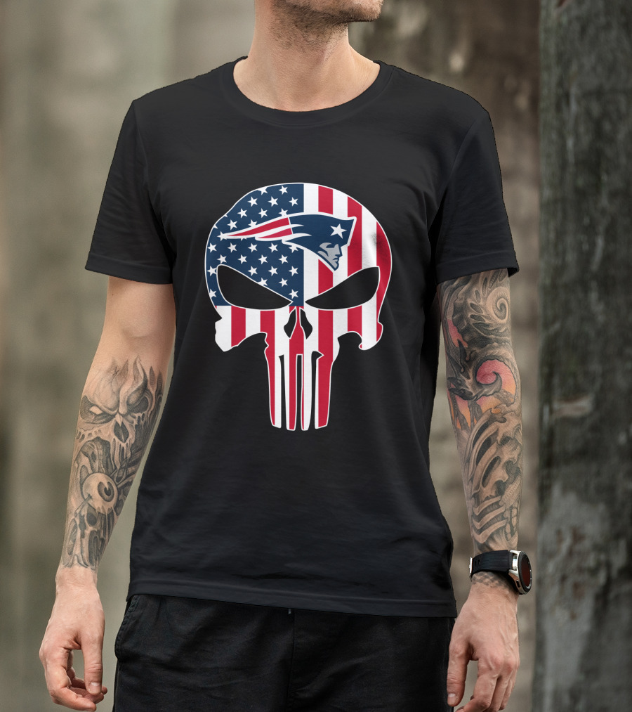 Patriots Skull American Flag Punisher Style T-Shirt