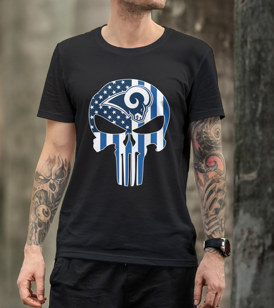 Rams Skull American Flag Punisher T-Shirt