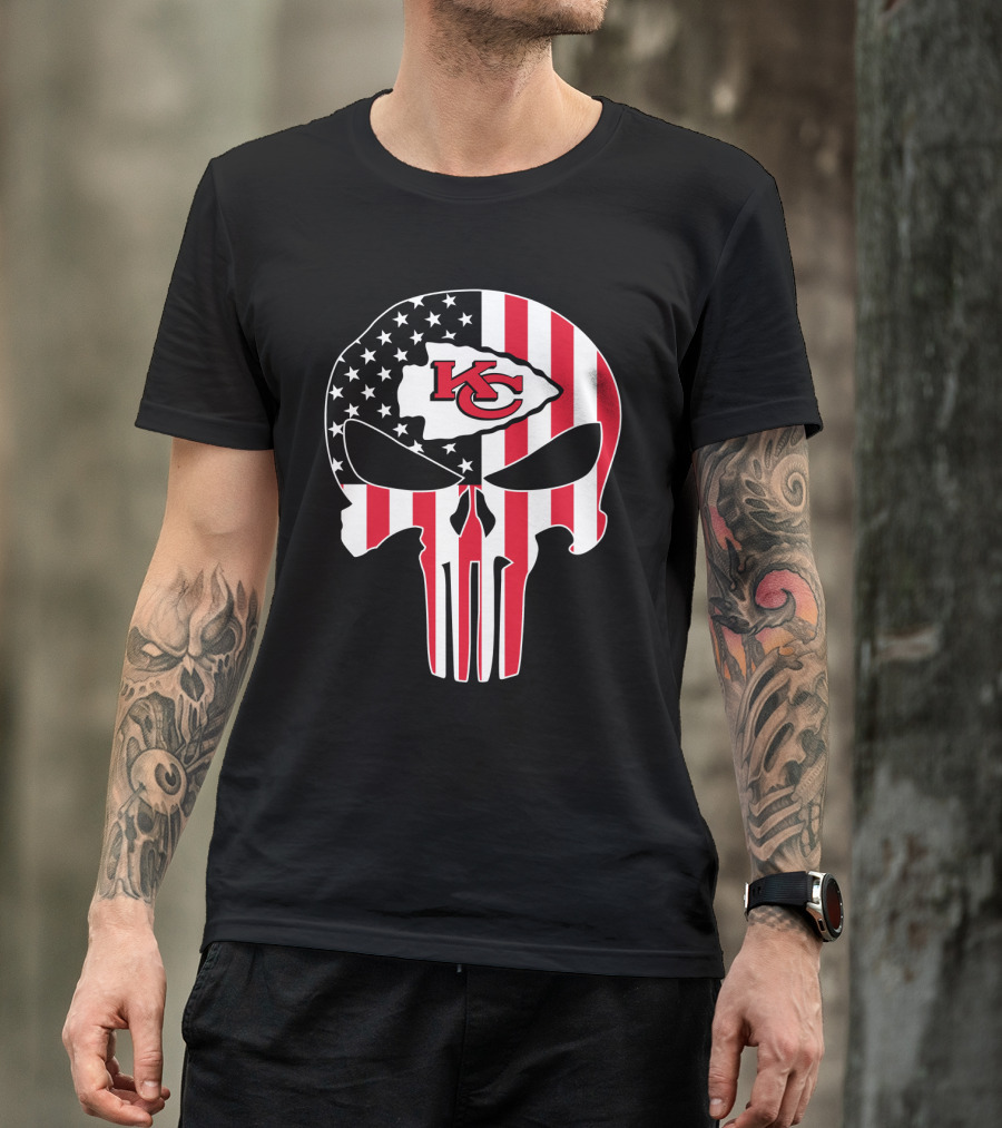 Kc Chiefs American Flag Skull T-Shirt