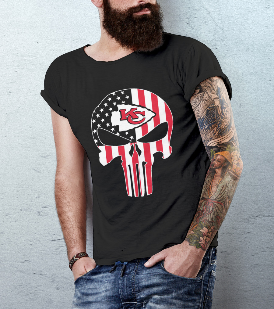 Kc Chiefs American Flag Skull T-Shirt