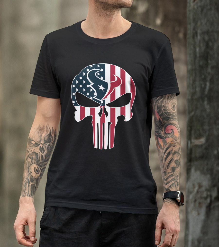 Houston Texans American Flag Skull T-Shirt