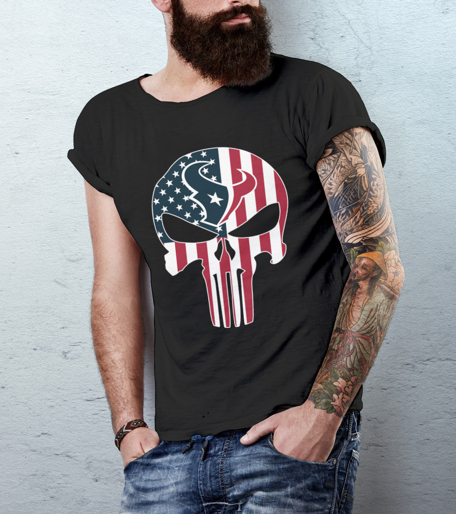 Houston Texans American Flag Skull T-Shirt