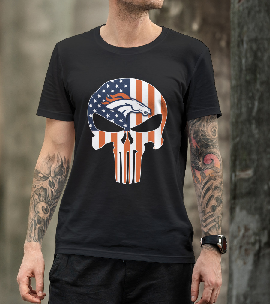 Broncos Punisher American Flag Skull T-Shirt